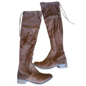 Womens Brown Suede Over The Knee Boots Side Zip Tie Detail Size 8.5